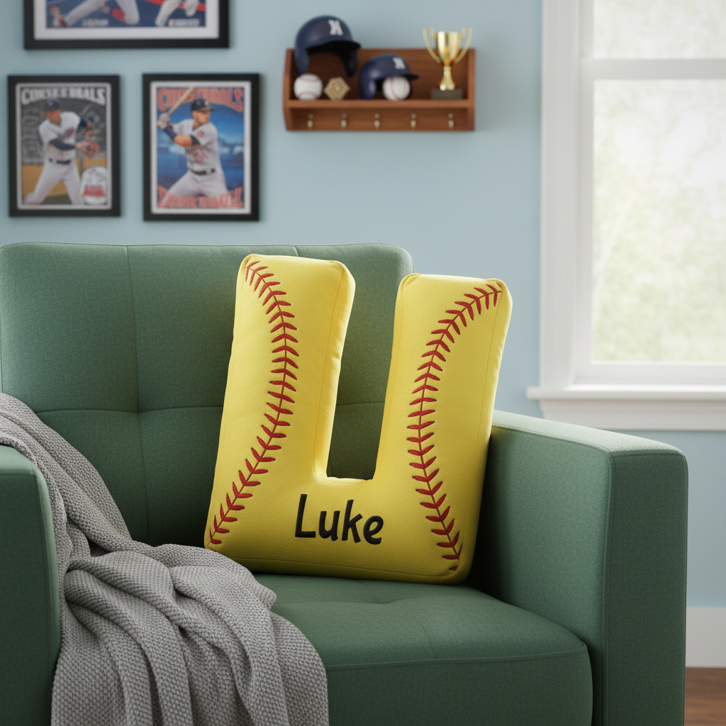 Personalized Sports Pillow, Custom Baseball Cushion with Name, Gift for Young Baseball Fans, Flat Print Decor