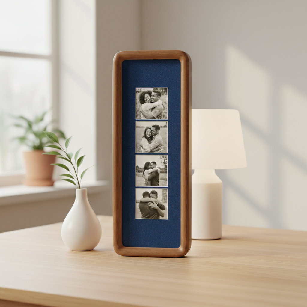 Elongated Photobooth Frame for Photo Strip Prints, Solid Wood Picture Frame with Colored Mount, Wall Hanging