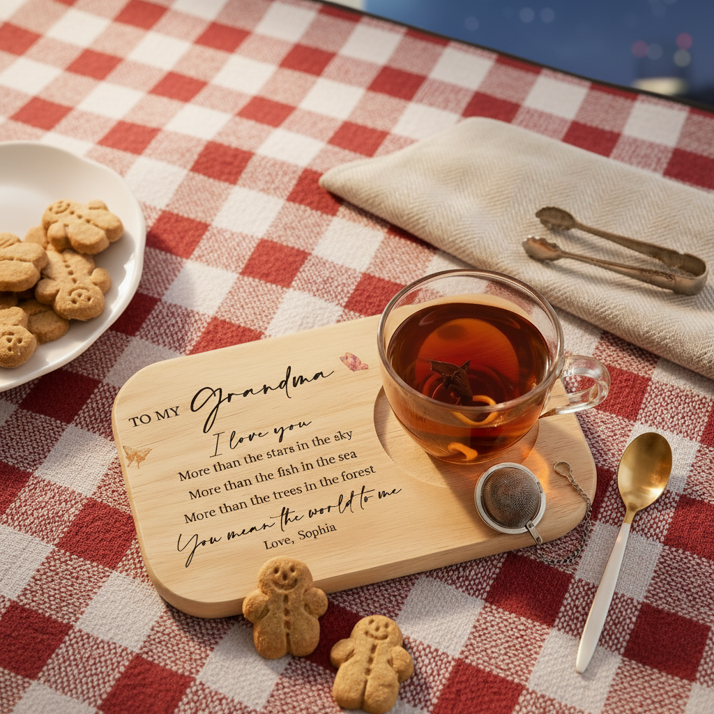 Personalized Wooden Tea & Biscuit Tray for Grandmother – Mother’s Day Gift, Grandma Tea Tray