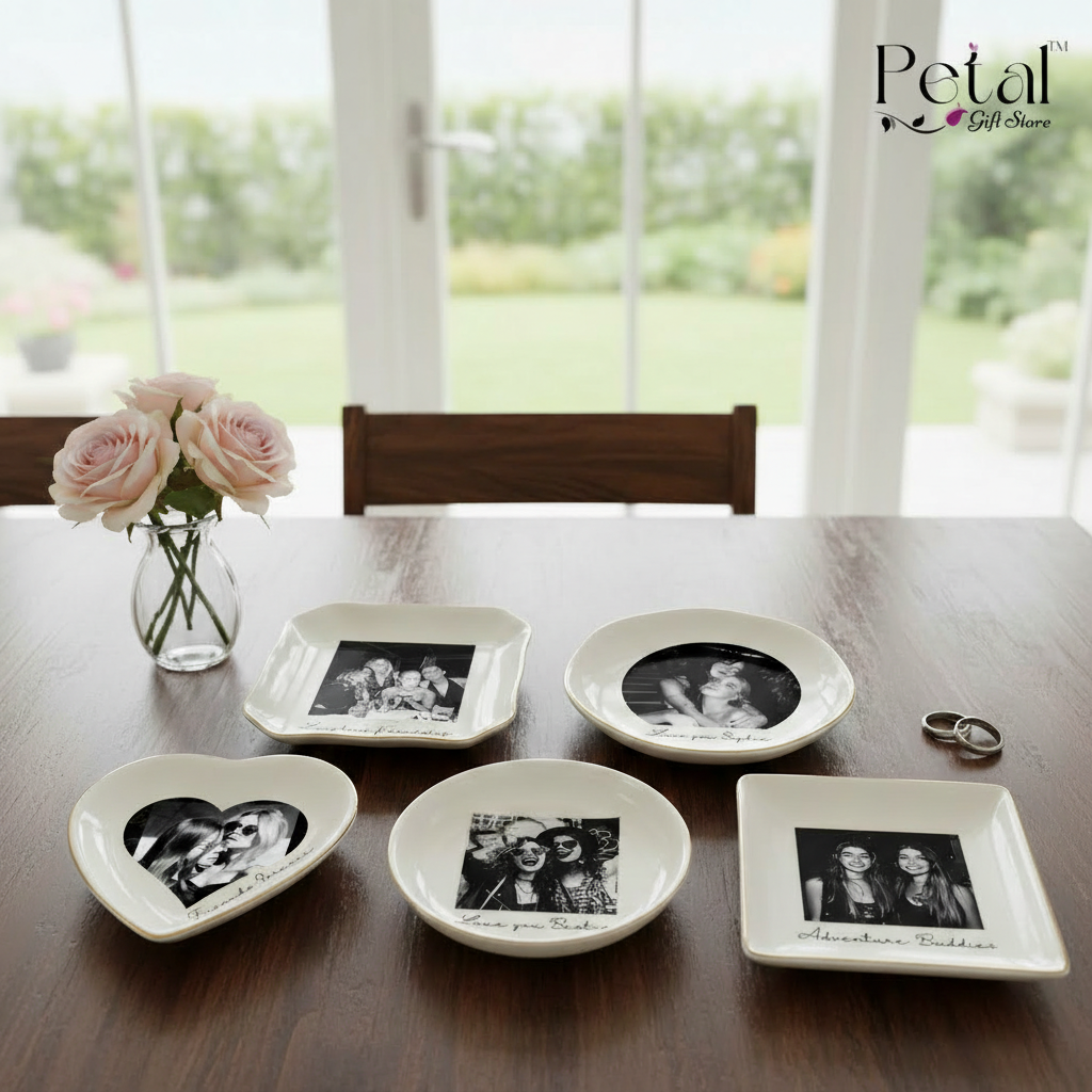 Personalized Photo Trinket Dish, Ceramic Trinket Tray for Best Friend, Custom Jewelry Ring Dish, Wedding Gift, Bridesmaid Proposal