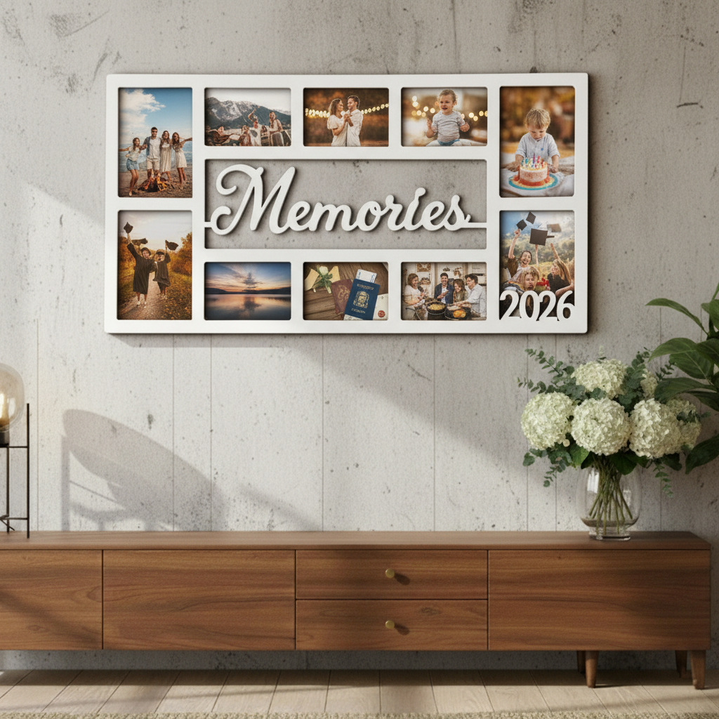 Custom MEMORIES Photo Frame – Personalized Wooden Collage Picture Display for Tabletop or Wall, Ideal Gift for Any Special Moment