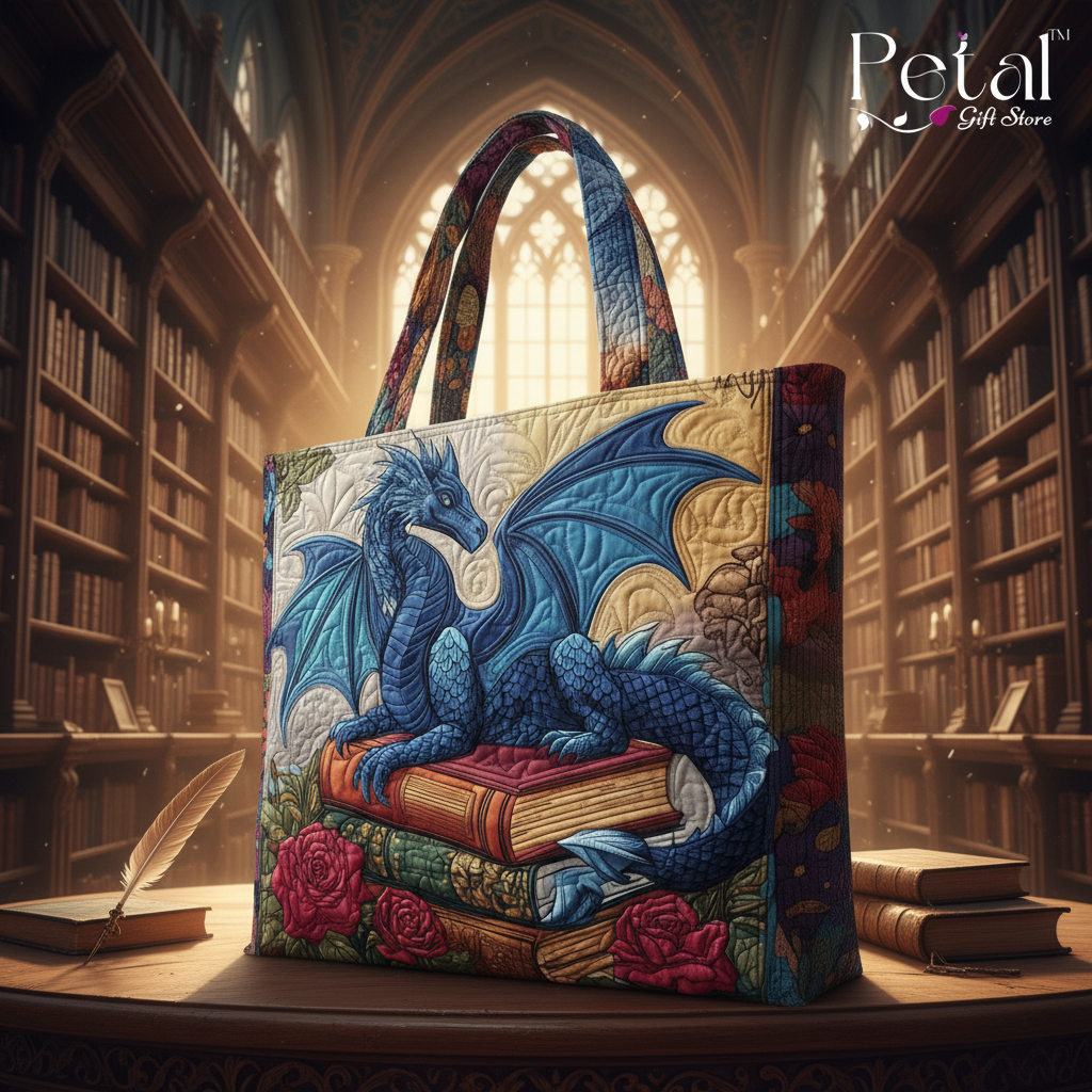 Dragon 3D All Over Printed Quilted Tote Bag, Dragon Shoulder Bag, Cute Dragon Bag, Handmade Patchwork Tote, Dragon Lover's Gift
