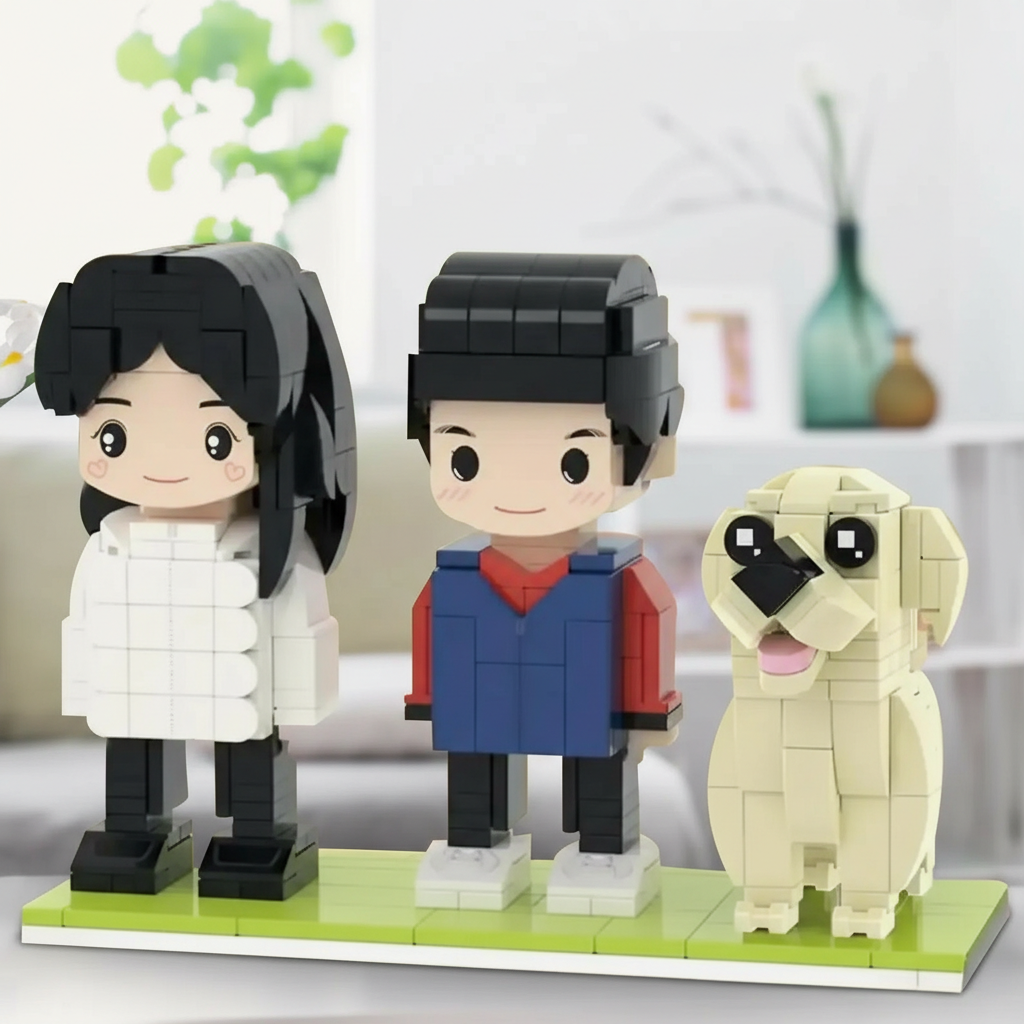 Custom 2 Person Brick Figures with Engraved Frame, Personalized Building Block Gift