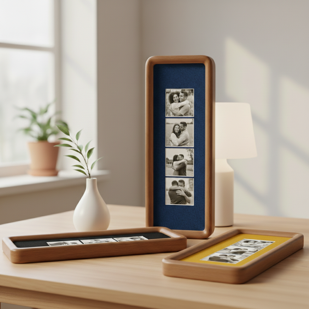 Photobooth Picture Frame, Solid Wood Photo Strip Frame with Colored Mount, Long Ready to Hang Wall Picture Frame