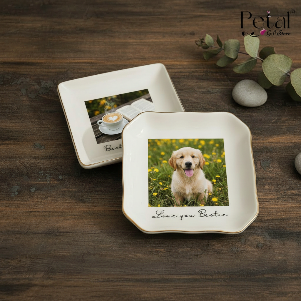 Personalised Photo Trinket Dish: Custom Jewelry Ring Dish, Wedding Gift, Bridesmaid Proposal, Trinket Tray for Best Friend