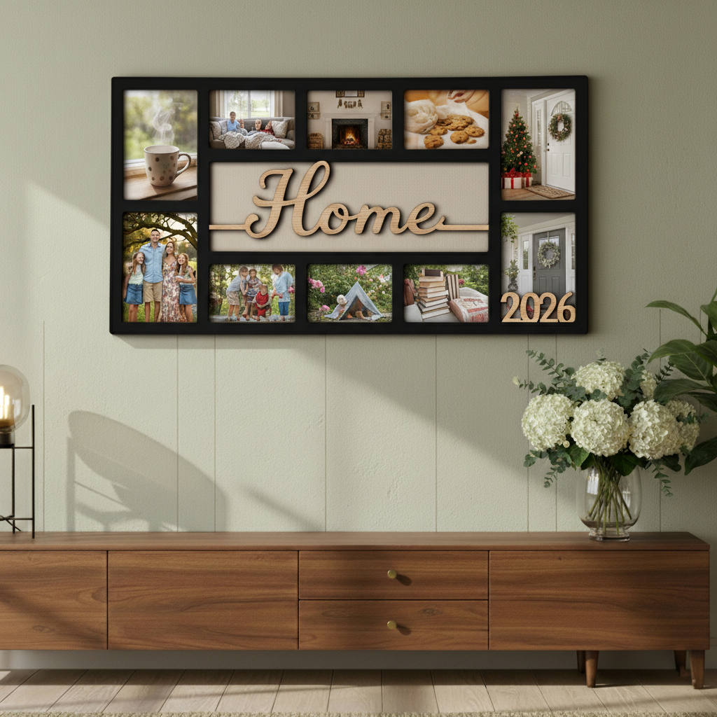Custom Home Photo Frame – Personalized Wooden Collage Picture Display for Tabletop or Wall, Ideal Gift for Any Special Moment