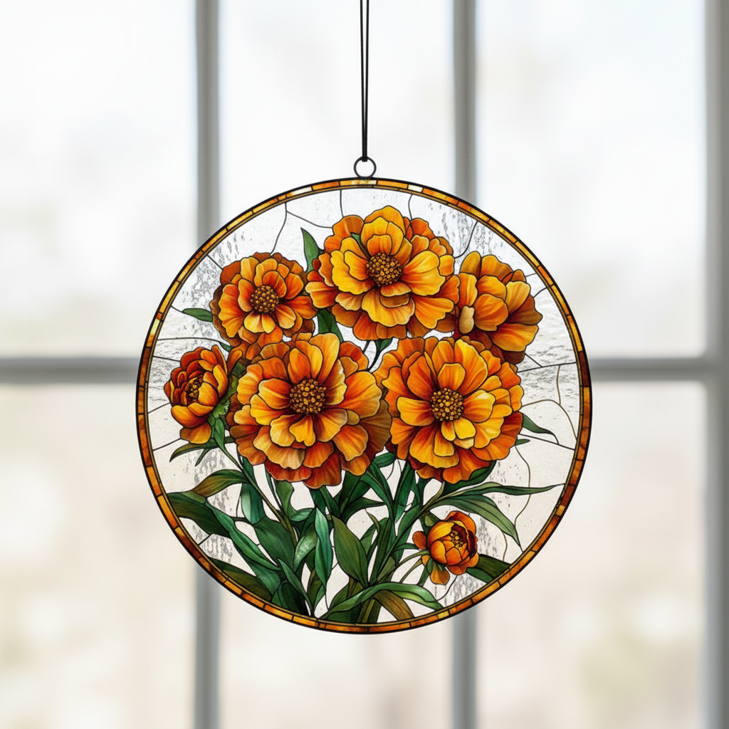Custom Birth Flower Stained Glass Window Suncatcher, Personalized Mother’s Garden Floral Hanging Ornament