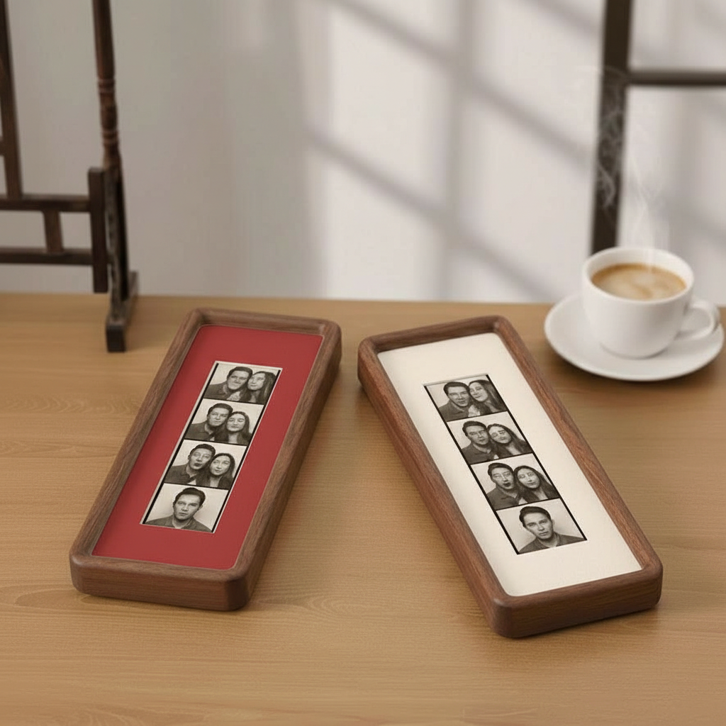 Elongated Photobooth Frame for Photo Strip Prints, Solid Wood Picture Frame with Colored Mount, Wall Hanging