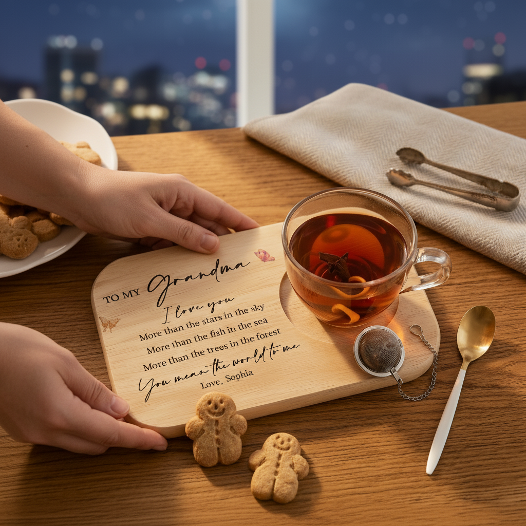 Personalized Wooden Tea & Biscuit Tray for Grandmother – Mother’s Day Gift, Grandma Tea Tray