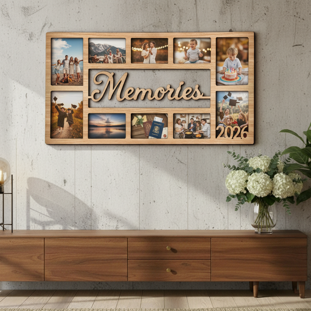 Custom MEMORIES Photo Frame – Personalized Wooden Collage Picture Display for Tabletop or Wall, Ideal Gift for Any Special Moment