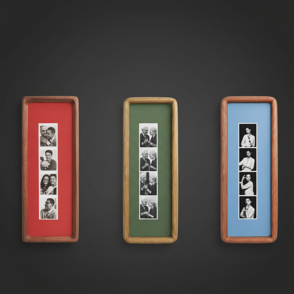 Photobooth Frame for Photo Strip Prints: Elongated Solid Wood Picture Frame with Coloured Mount, Ready to Hang for photoautomat print 2