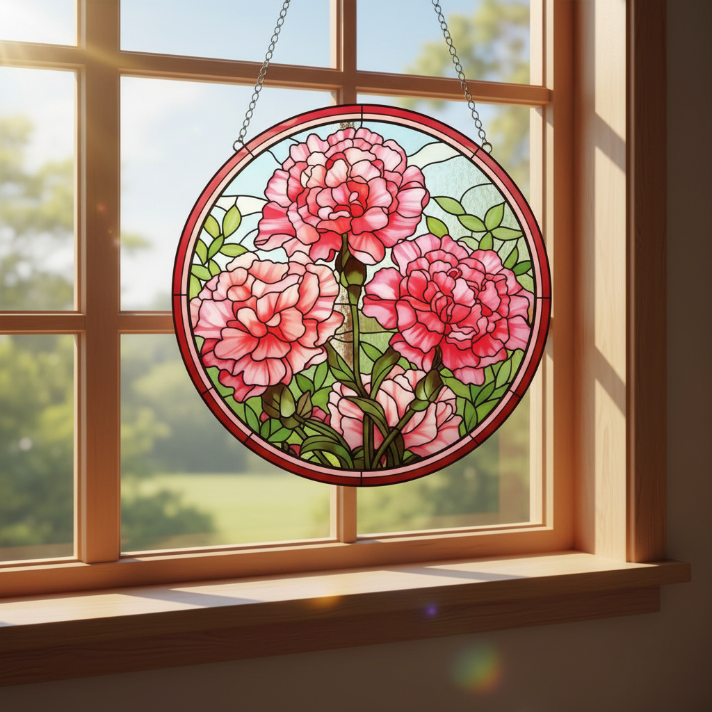 Custom Birth Month Floral Stained Glass Suncatcher, Personalized Garden Gift for Mom, Window Hanging Birth Flower Ornament