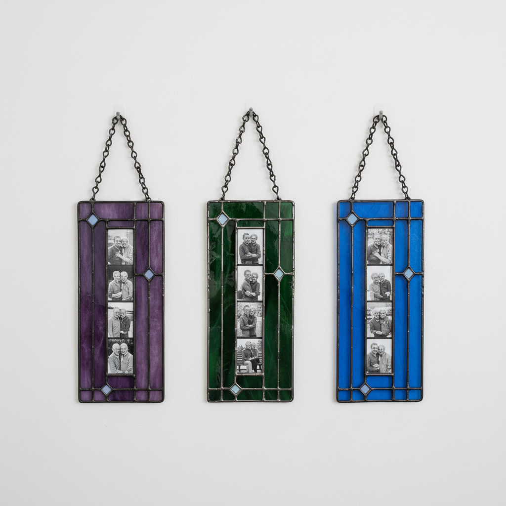 Photo Booth Photo Frame – Stained Glass Photo Booth Frame for 4x20cm Photo Strips, Hanging Window Display, Blank DIY Keepsake Gift