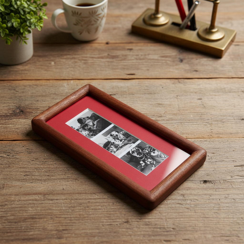 Handmade Walnut Photo Booth Frame with Colour Mount | Photo Strip Frame | Retro Photobooth Picture Frame | Desk or Wall Frame