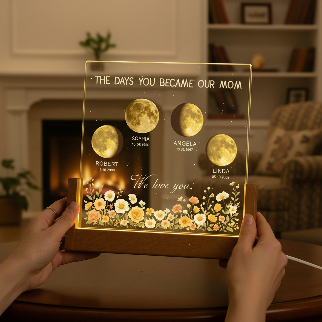 Custom Moon Phase Night Light With Kids' Names – Personalized Gift for Mom, Mommy’s Universe, Mother’s Day LED Lamp, Gift for Mama