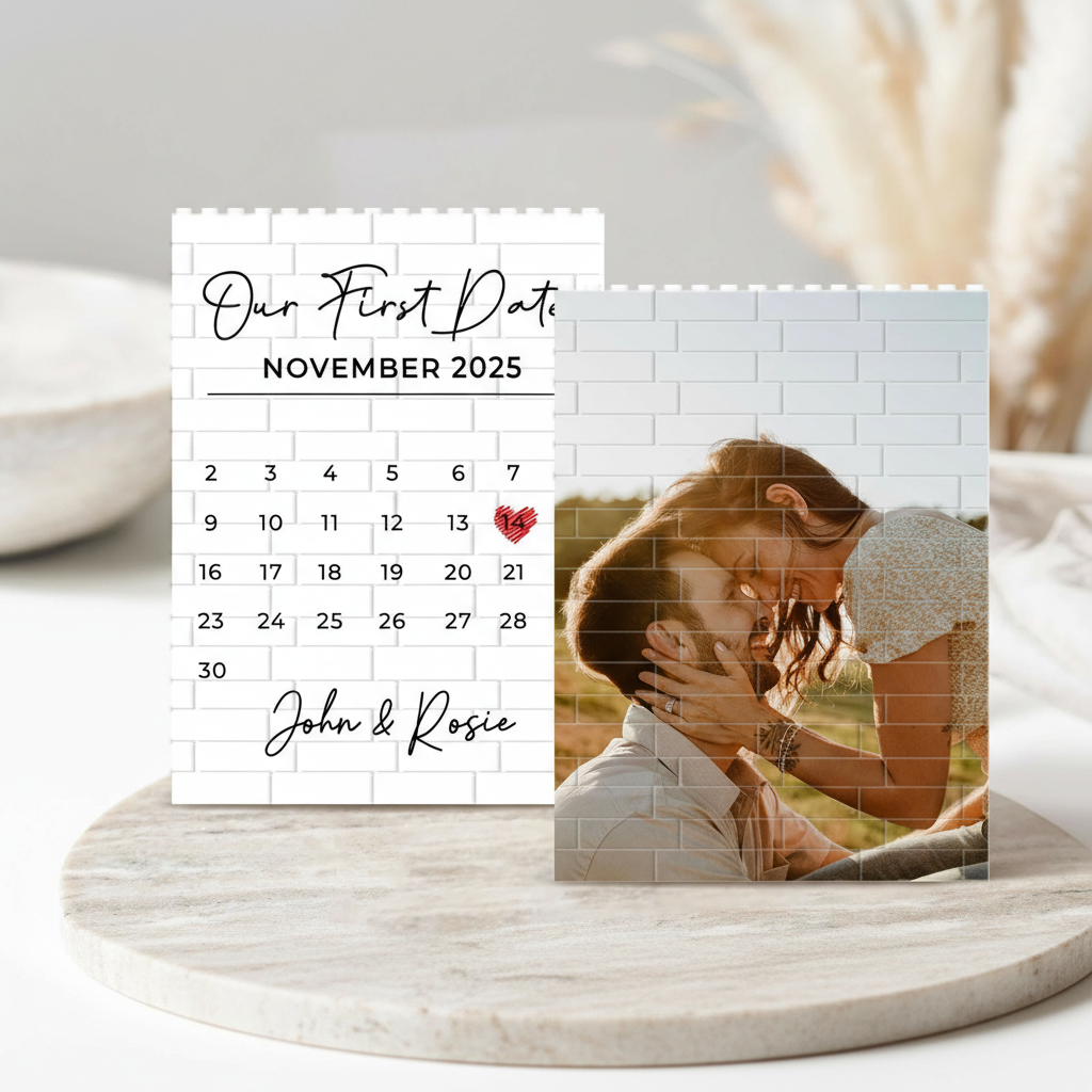 Custom Couple Photo Building Blocks, Valentine Gift for Him, Building Brick Calendar Puzzle, Anniversary Gifts, Valentines Couples Gift