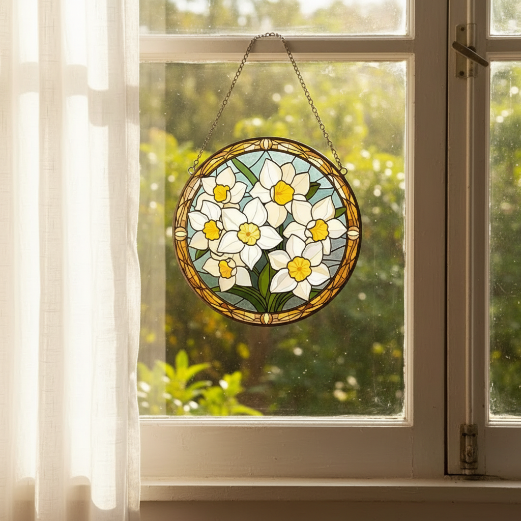 Personalized Birth Flower Stained Glass Round Mini Pill Box with Name & Mirror – Birthday Gift for Friends & Family