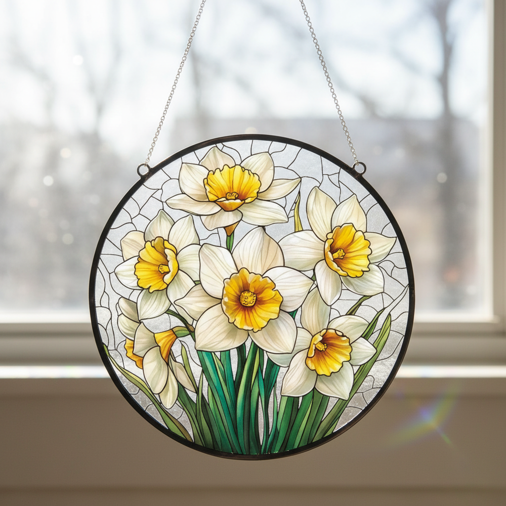 Custom Birth Flower Stained Glass Window Suncatcher, Personalized Mother’s Garden Floral Hanging Ornament