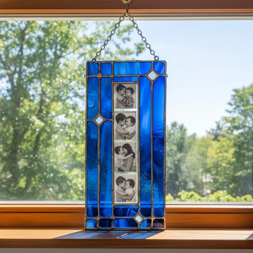 Photo Booth Photo Frame – Stained Glass Photo Booth Frame for 4x20cm Photo Strips, Hanging Window Display, Blank DIY Keepsake Gift
