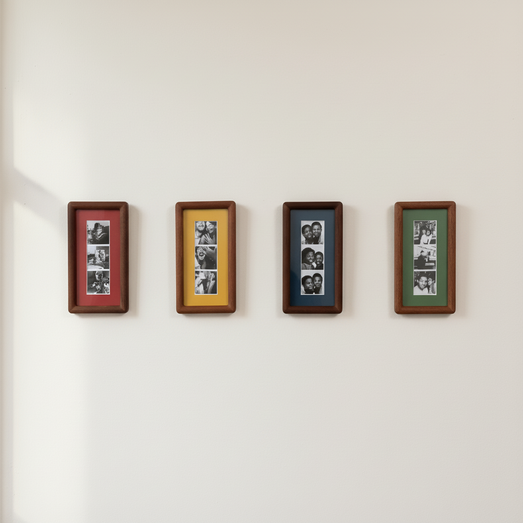 Handmade Walnut Photo Booth Frame with Colour Mount | Photo Strip Frame | Retro Photobooth Picture Frame | Desk or Wall Frame