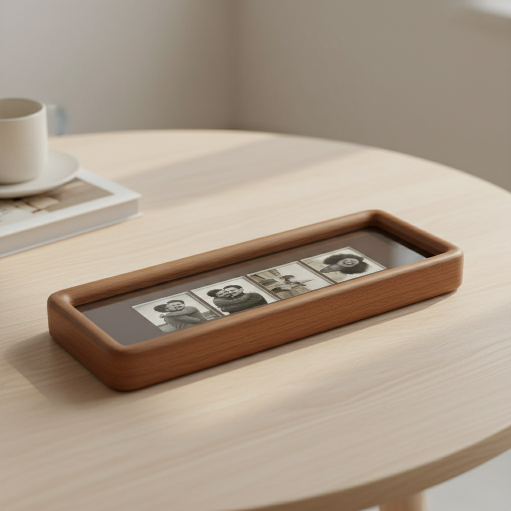 Elongated Photobooth Frame for Photo Strip Prints, Solid Wood Picture Frame with Colored Mount, Wall Hanging