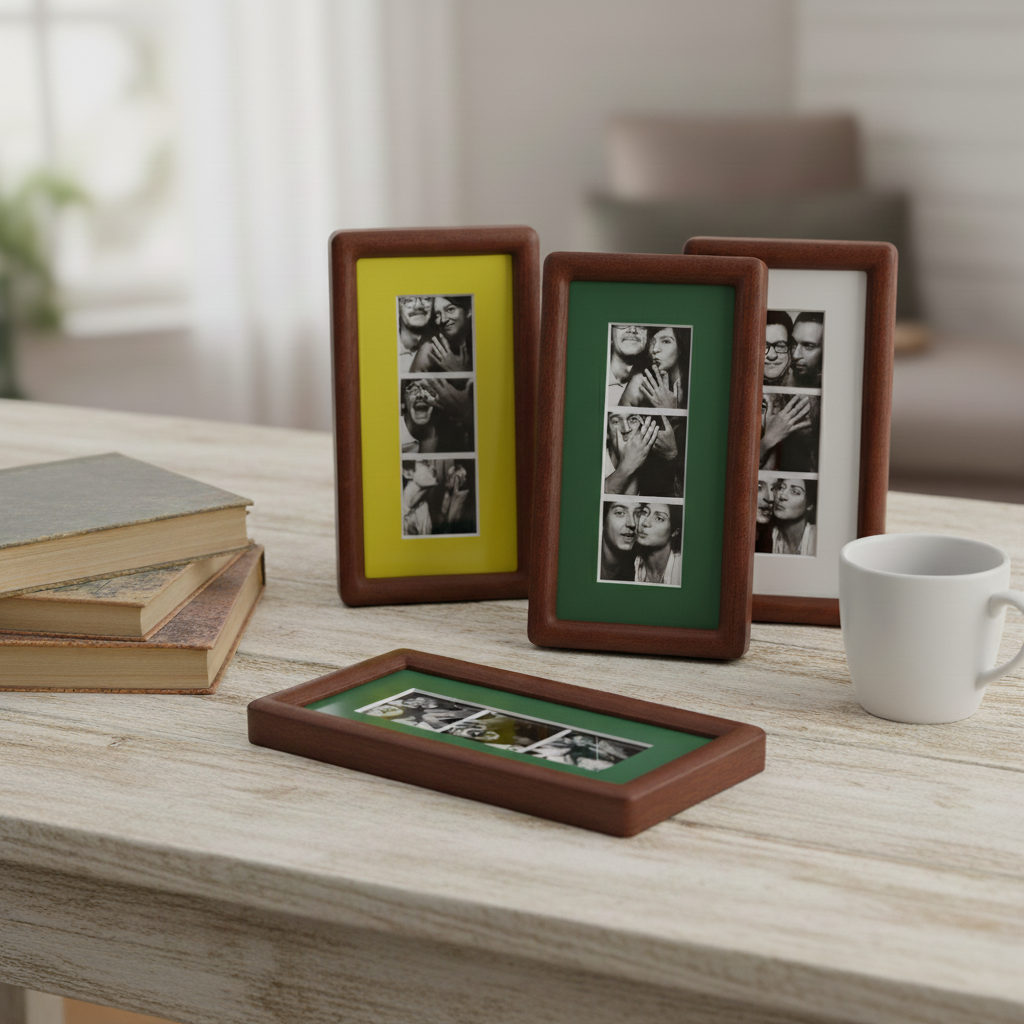 Handmade Walnut Photo Booth Frame with Colour Mount | Photo Strip Frame | Retro Photobooth Picture Frame | Desk or Wall Frame