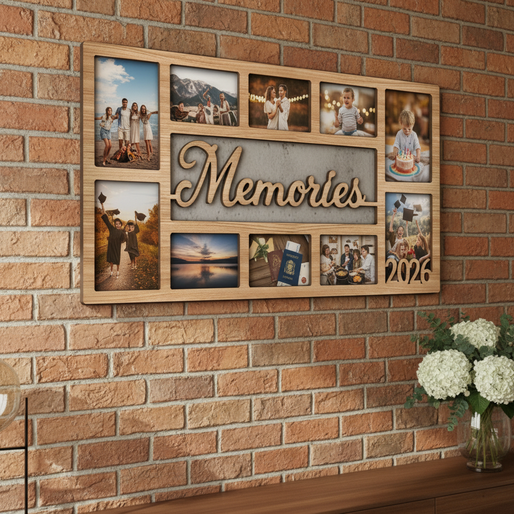 Custom MEMORIES Photo Frame – Personalized Wooden Collage Picture Display for Tabletop or Wall, Ideal Gift for Any Special Moment