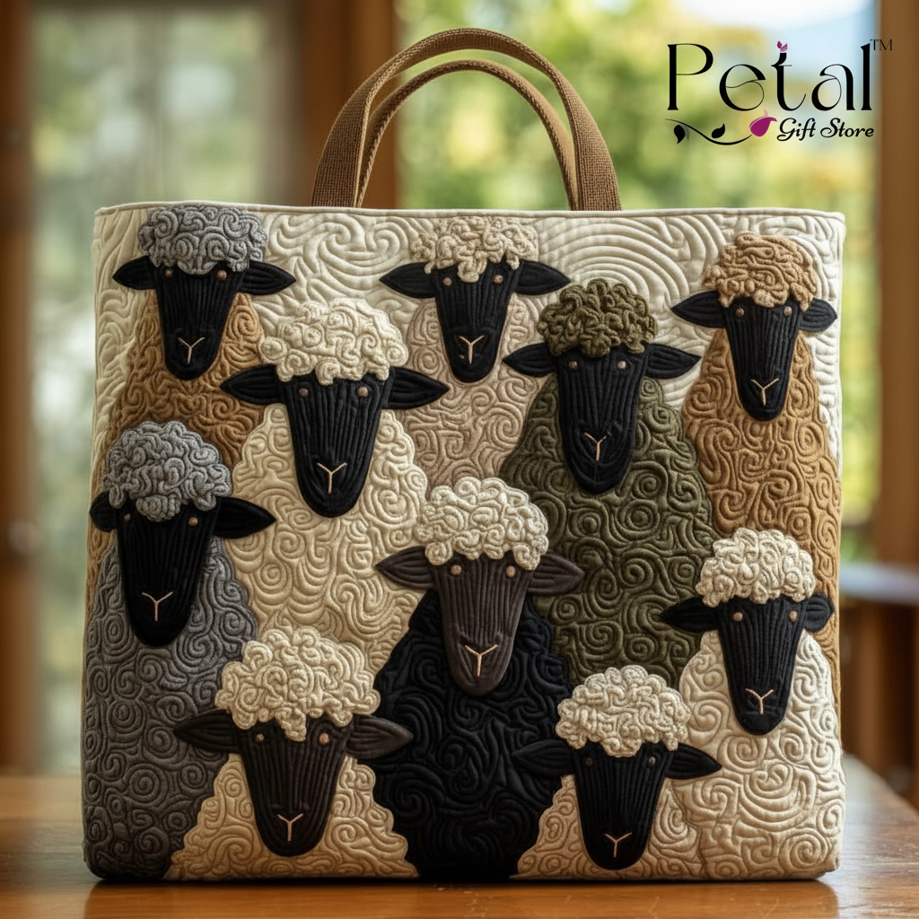 Cute Sheep 3D All Over Printed Quilted Tote Bag, Sheep Shoulder Bag, Handmade Patchwork Tote, Sheep Lover's Gift