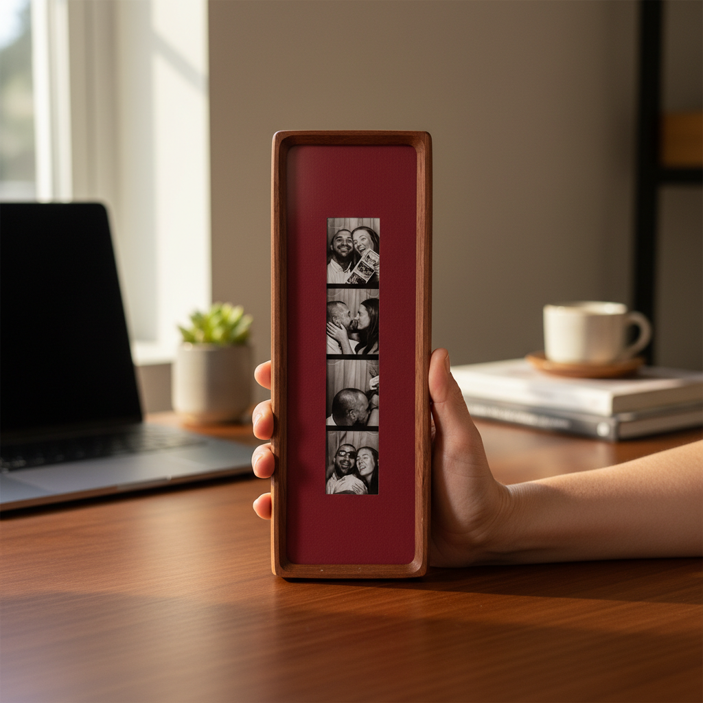 Elongated Photobooth Frame for Photo Strip Prints, Solid Wood Picture Frame with Colored Mount, Wall Hanging