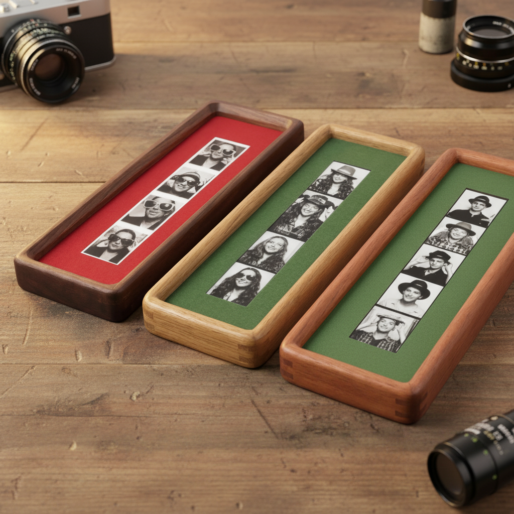 Photobooth Frame for Photo Strip Prints: Elongated Solid Wood Picture Frame with Coloured Mount, Ready to Hang for photoautomat print 2