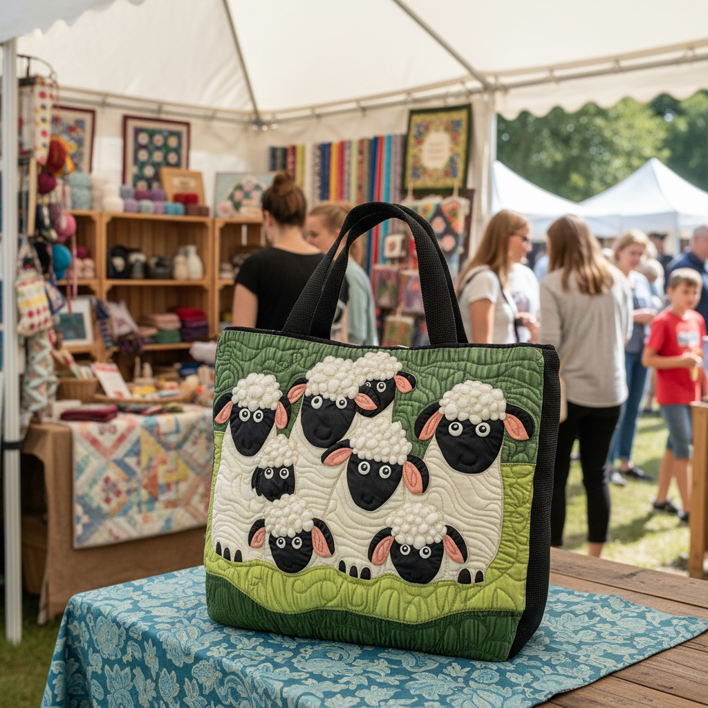 Sheep 3D All Over Printed Quilted Tote Bag, Cute Sheep Shoulder Bag, Handmade Patchwork Tote, Gift for Sheep Lovers