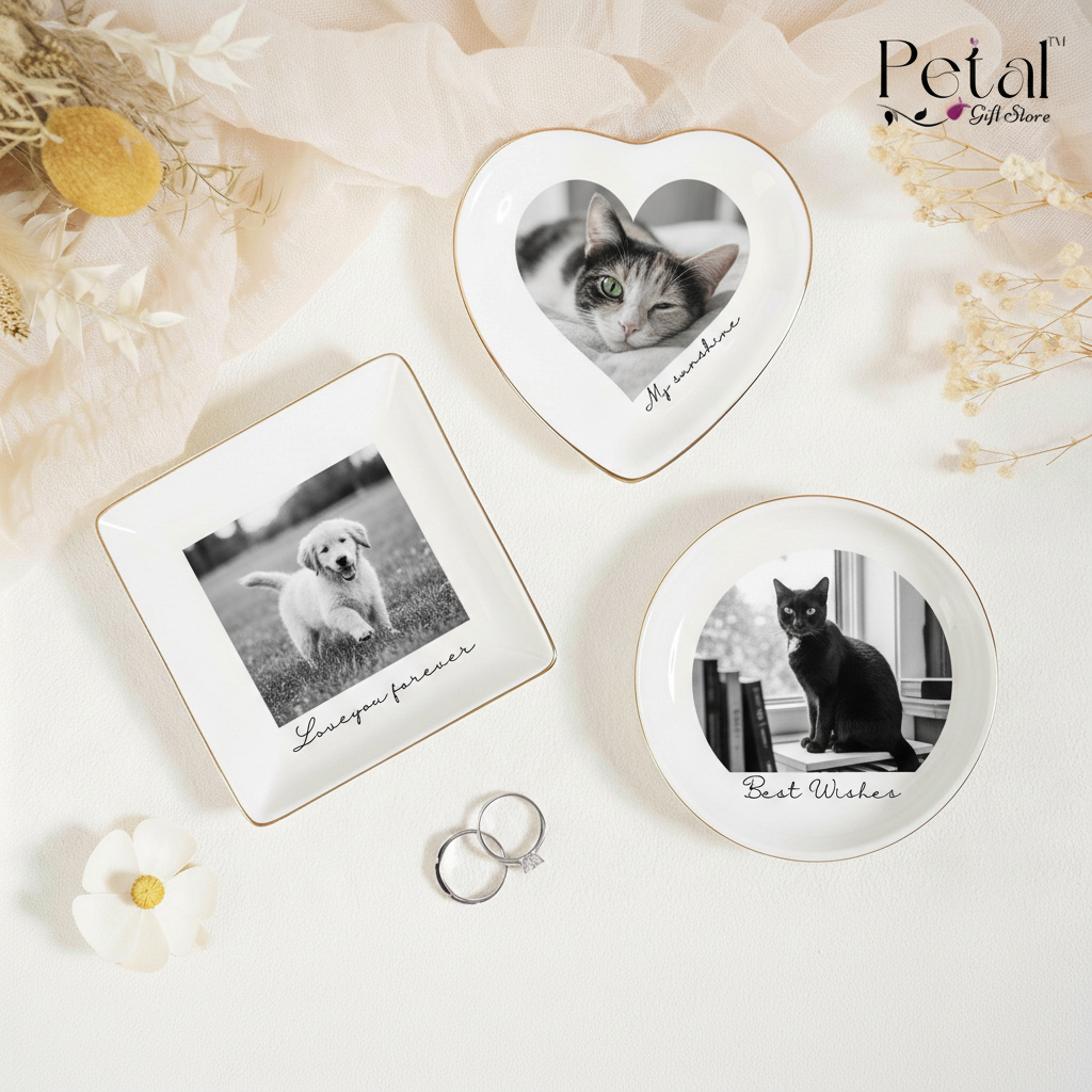Custom Photo Pet Ceramic Jewelry Dish, Personalized Animal Photo Trinket Dish, Pet Mom Gift, Dog/Cat Keepsake Dish, Besties Forever Gift