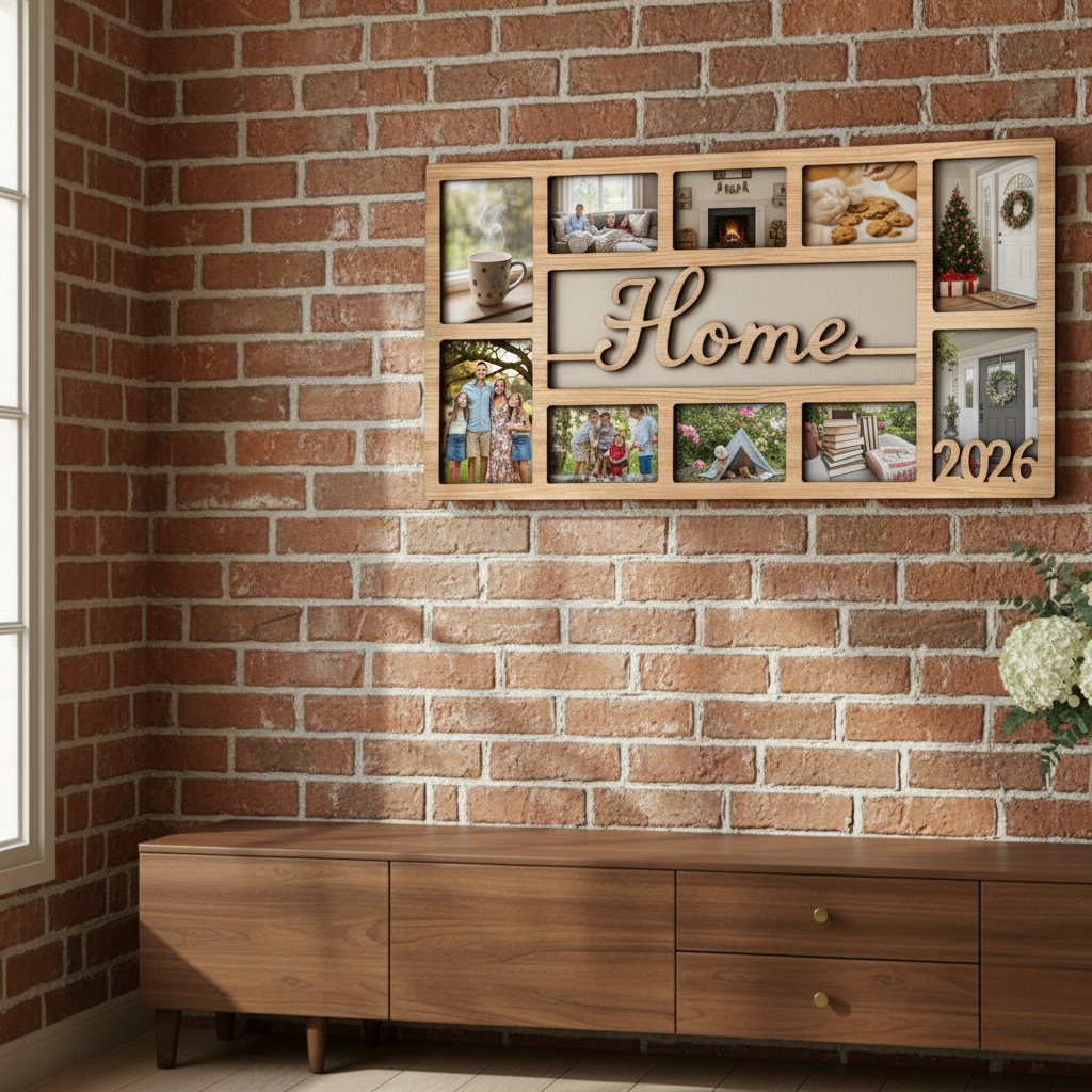 Custom Home Photo Frame – Personalized Wooden Collage Picture Display for Tabletop or Wall, Ideal Gift for Any Special Moment