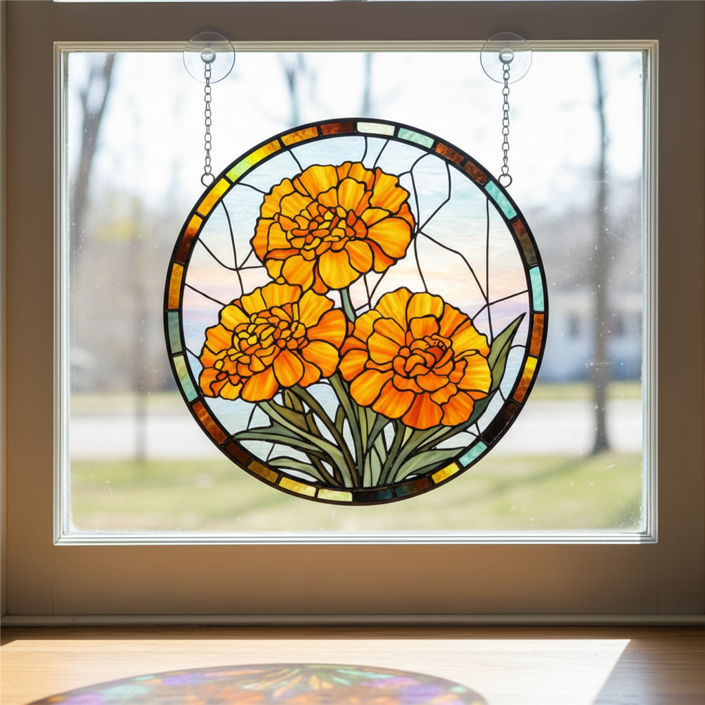 Custom Birth Month Flower Stained Glass Suncatcher, Personalized Mom’s Garden Gift, Window Hanging Suncatcher Ornament, Birth Flower Gift