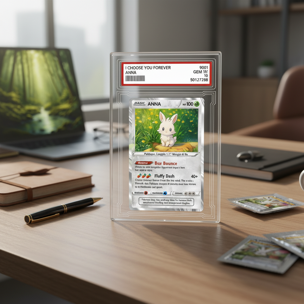 Custom Bunny Trading Card Block with Rabbit Portrait, Personalized Holographic Plaque, Custom Photo & Text Game Style Gift