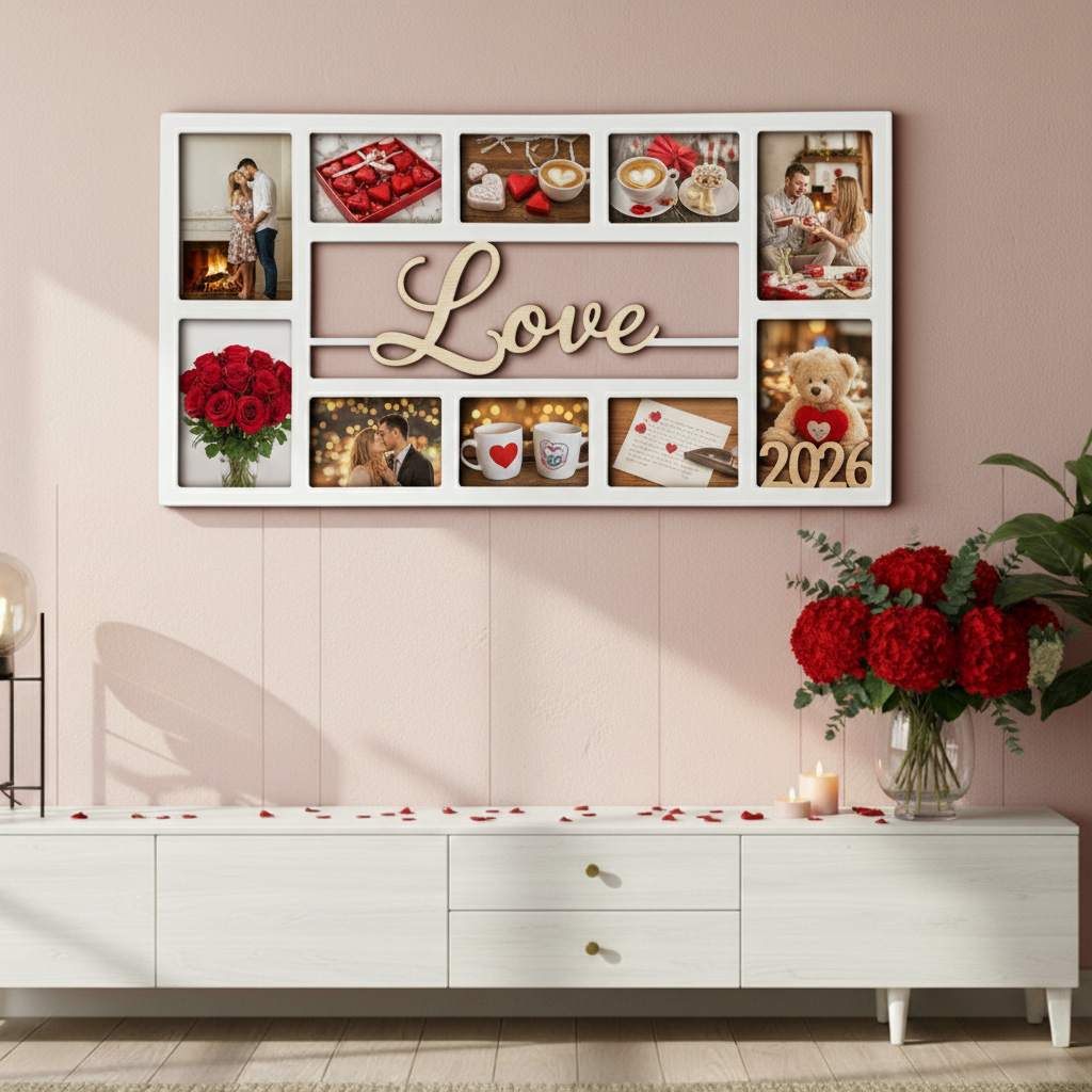 Custom LOVE Photo Frame – Personalized Wooden Collage Picture Display for Tabletop or Wall, Ideal Gift for Any Special Moment