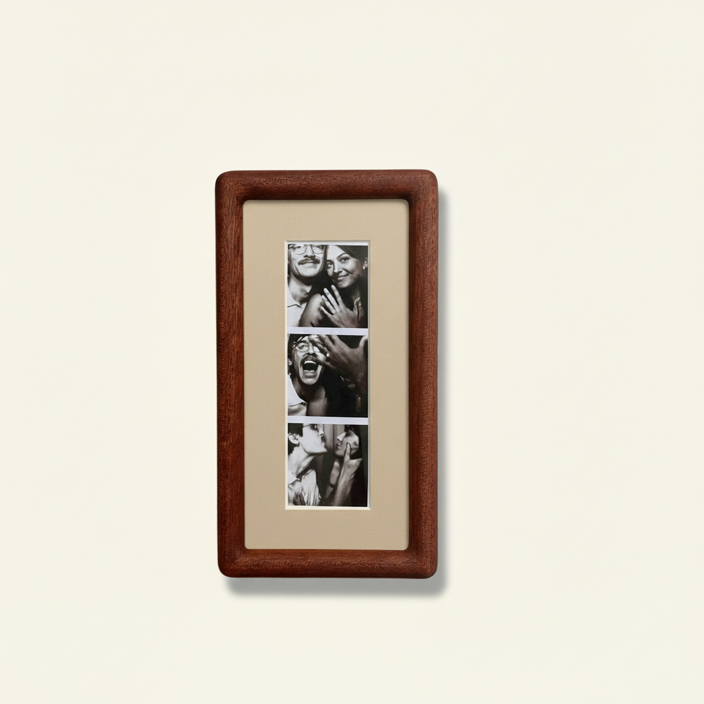 Walnut Photo Strip Frame Handmade, Retro Photobooth Frame with Color Mount, Picture Frame for Desk or Wall, Unique Memory Gift