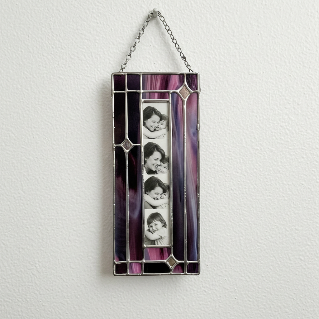 Photo Booth Photo Frame – Stained Glass Photo Booth Frame for 4x20cm Photo Strips, Hanging Window Display, Blank DIY Keepsake Gift