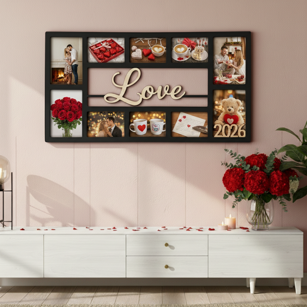 Custom LOVE Photo Frame – Personalized Wooden Collage Picture Display for Tabletop or Wall, Ideal Gift for Any Special Moment