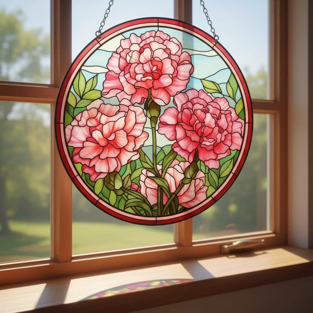 Custom Birth Month Floral Stained Glass Suncatcher, Personalized Garden Gift for Mom, Window Hanging Birth Flower Ornament