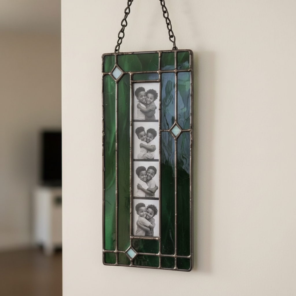 Photo Booth Photo Frame – Stained Glass Photo Booth Frame for 4x20cm Photo Strips, Hanging Window Display, Blank DIY Keepsake Gift