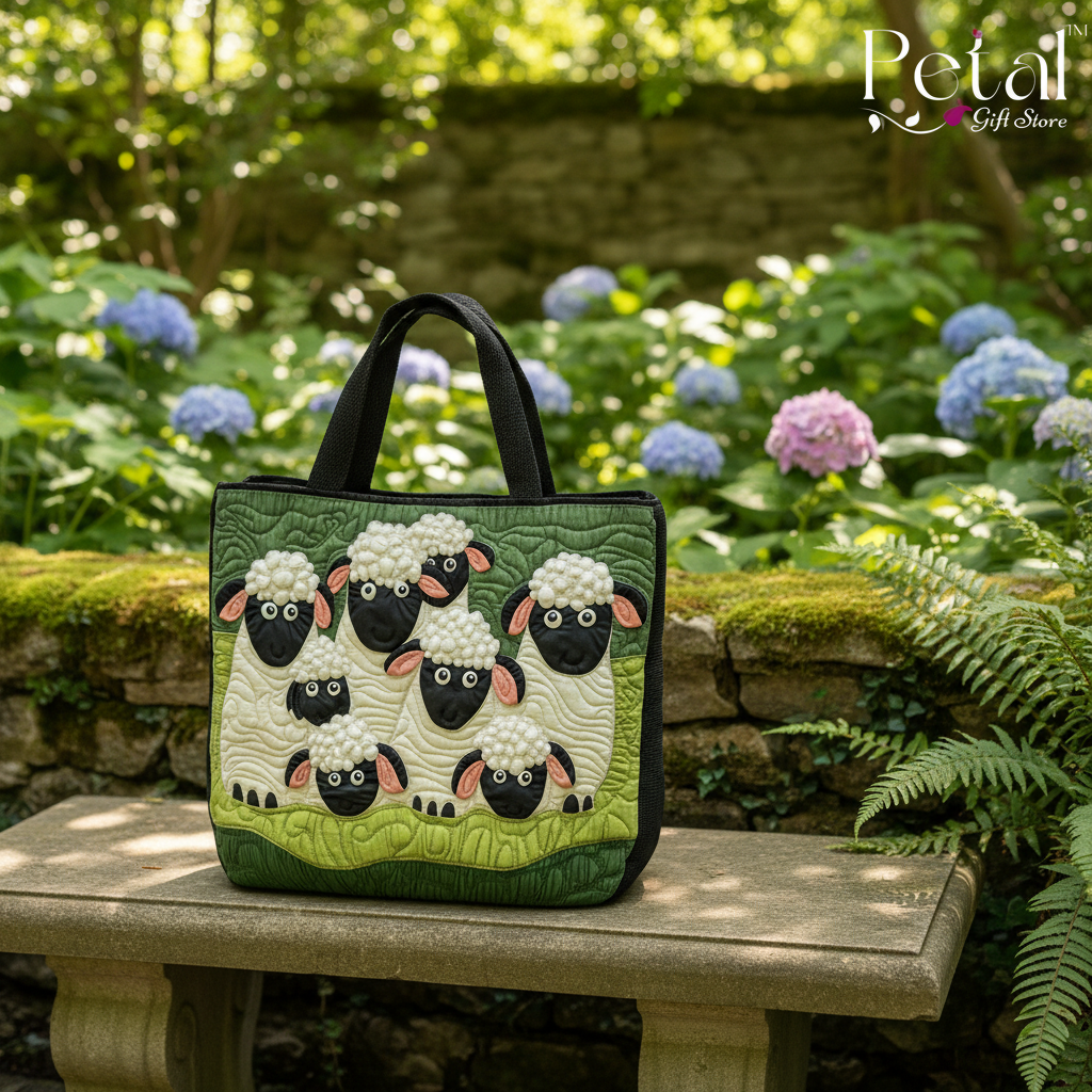 Sheep 3D All Over Printed Quilted Tote Bag, Cute Sheep Shoulder Bag, Handmade Patchwork Tote, Gift for Sheep Lovers
