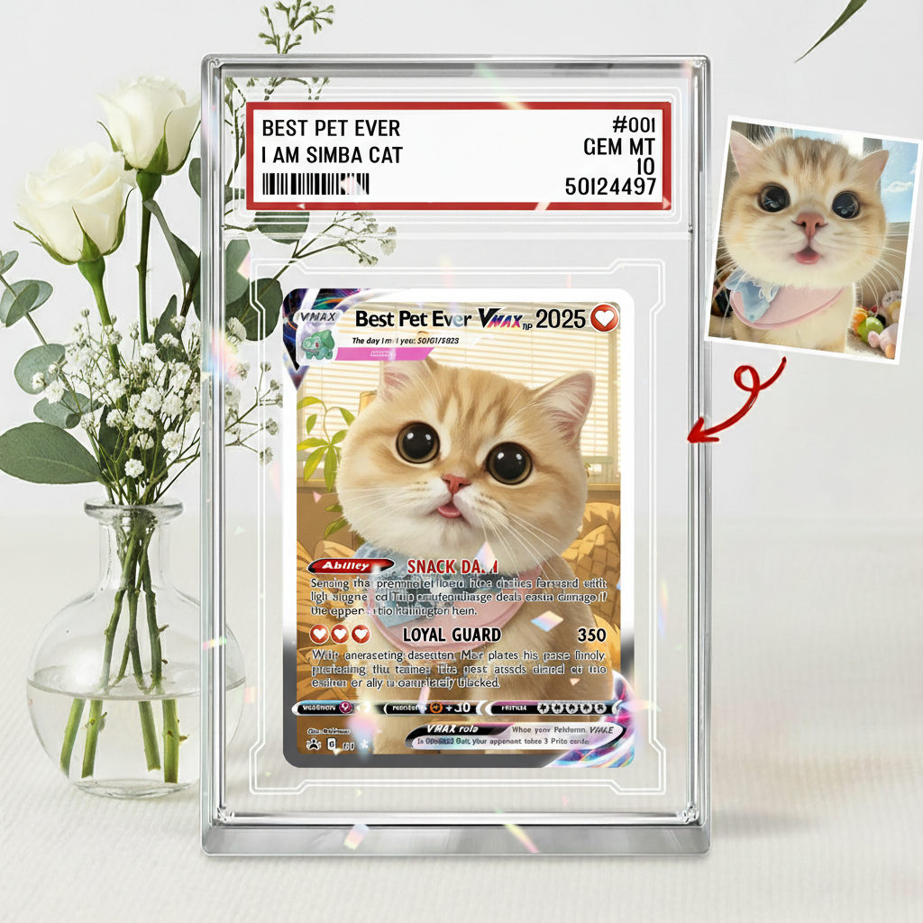 Personalized Cat Acrylic Card, Custom Couple Photo Anime Themed Gift for Anniversary,  Pokepet Trading Card, Love Card Gift