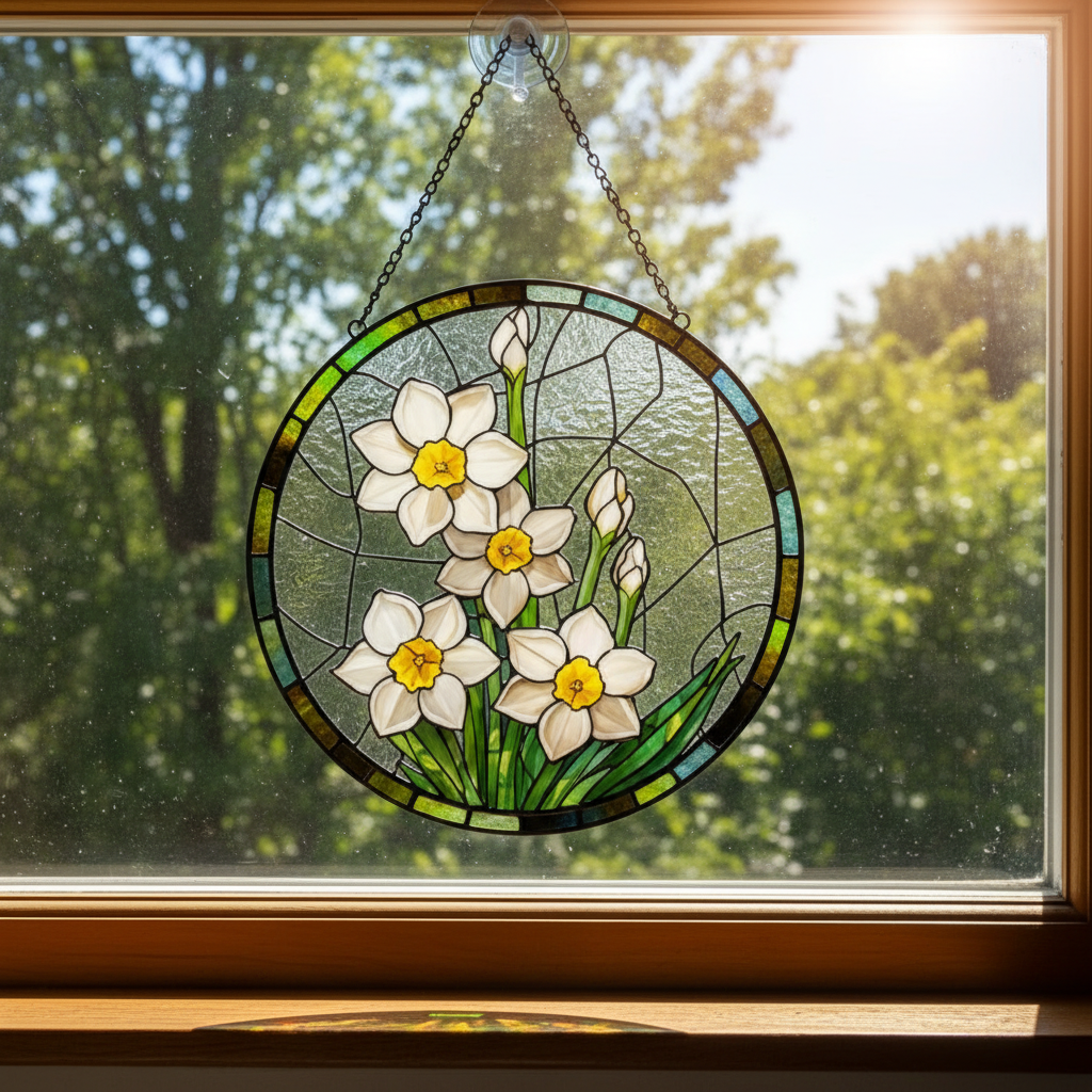 Custom Birth Month Flower Stained Glass Suncatcher, Personalized Mom’s Garden Gift, Window Hanging Suncatcher Ornament, Birth Flower Gift