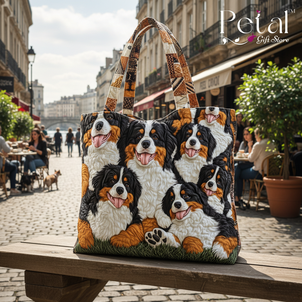Bernese Mountain Dog 3D All Over Printed Quilted Tote Bag, Dog Shoulder Bag, Cute Dog Bag, Handmade Patchwork Tote, Dog Lover's Gift