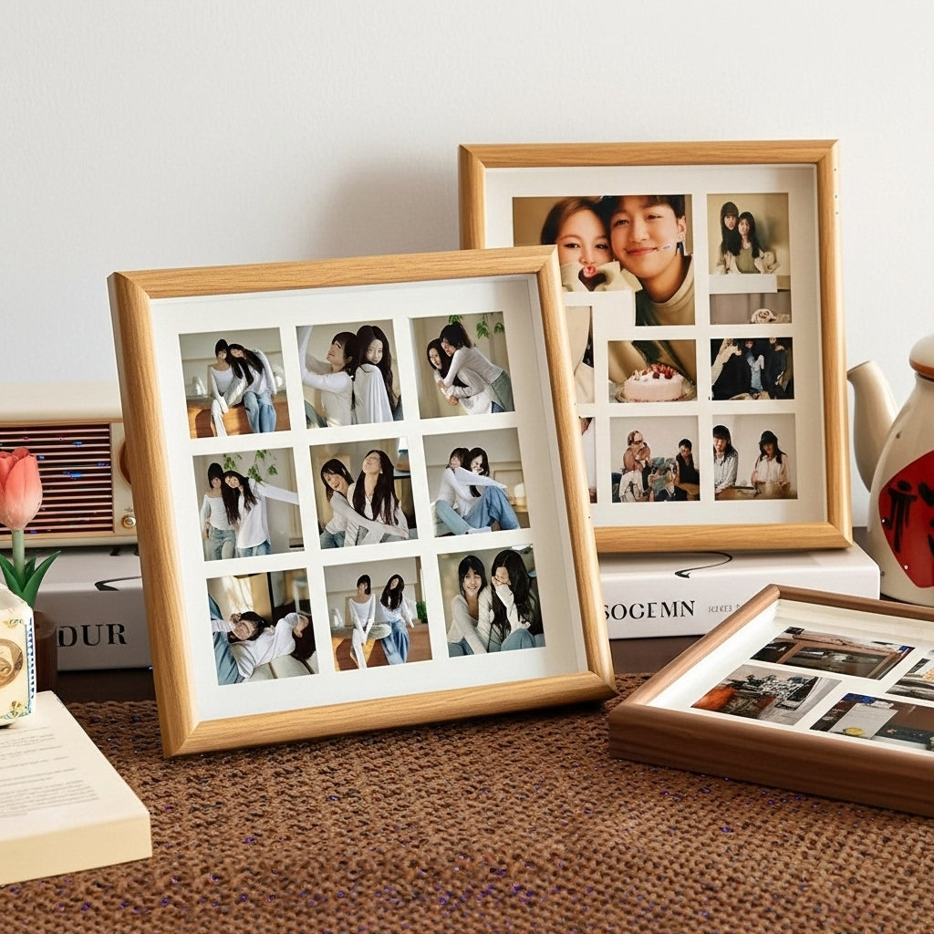 Personalized Family Nine-Square Photo Frame – Custom Wooden Grid Picture Frame for Couples & Home Decor