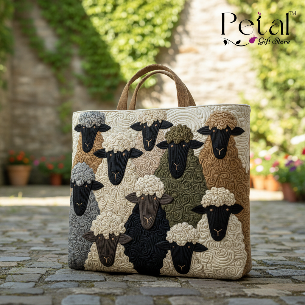 Cute Sheep 3D All Over Printed Quilted Tote Bag, Sheep Shoulder Bag, Handmade Patchwork Tote, Sheep Lover's Gift