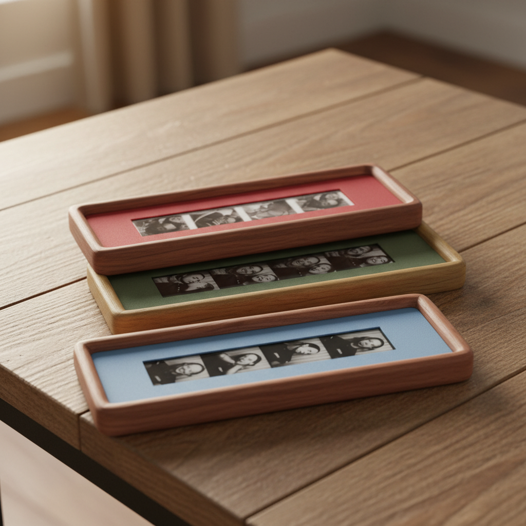 Photobooth Frame for Photo Strip Prints: Elongated Solid Wood Picture Frame with Coloured Mount, Ready to Hang for photoautomat print 2