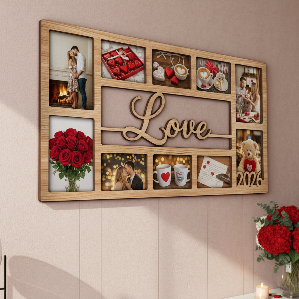 Custom LOVE Photo Frame – Personalized Wooden Collage Picture Display for Tabletop or Wall, Ideal Gift for Any Special Moment