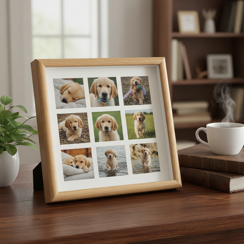 Personalized Family Nine-Square Photo Frame – Custom Wooden Grid Picture Frame for Couples & Home Decor